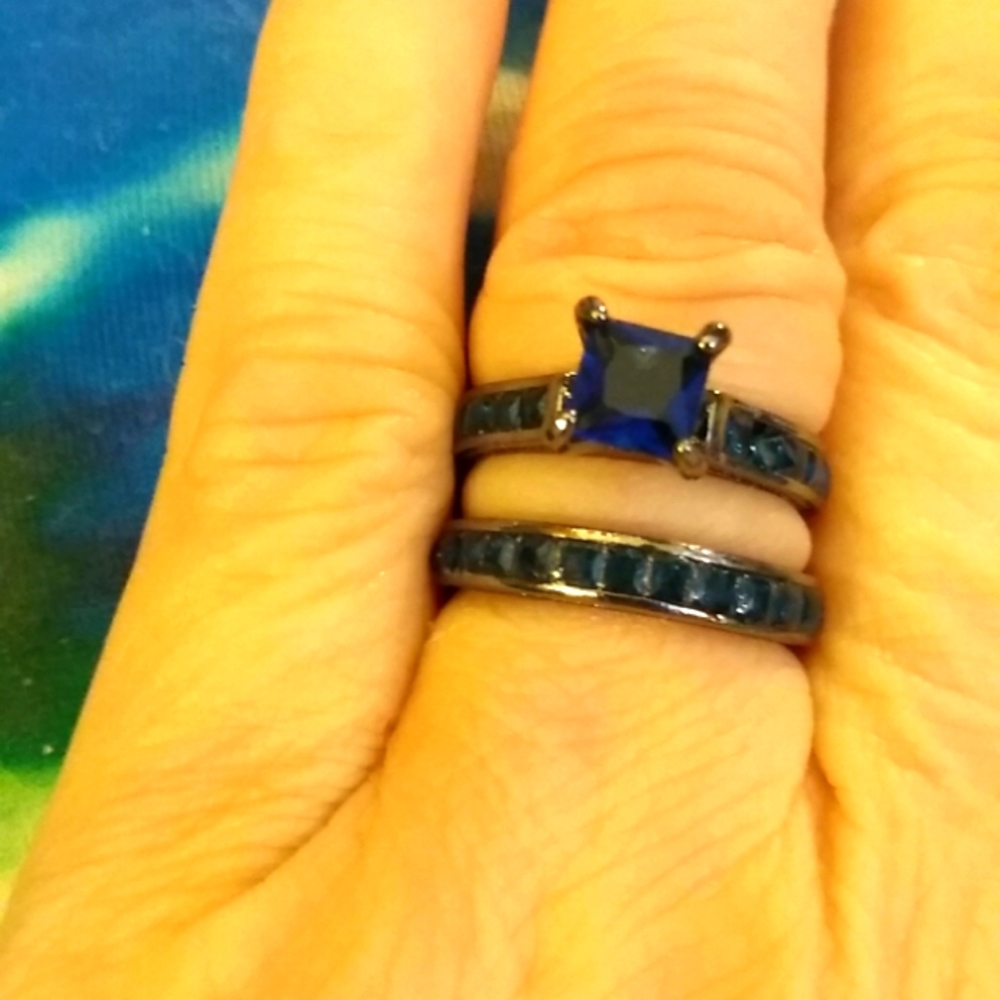 Gorgeous Blue CZ Ring Set in a Gun Metal Colored Setting